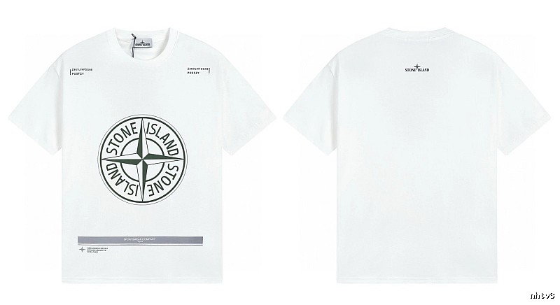 Stone Island Compass Print Casual Style White Short-sleeve T-shirt