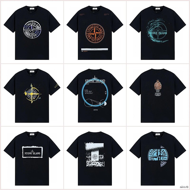 Stone Island Compass Print Street Style Black T-Shirt
