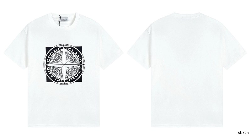 Stone Island Compass Print Street Style White T-Shirt