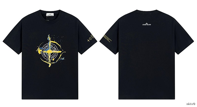 Stone Island Ink-splattered Street Style Black Short-sleeve T-shirt