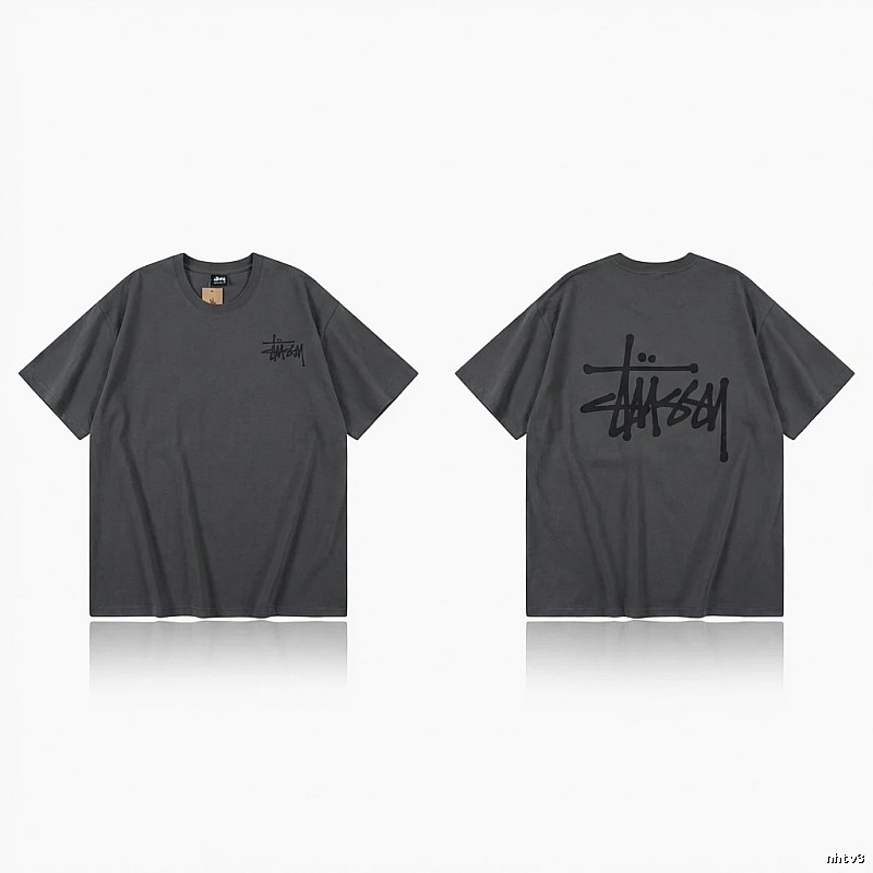 Stussy basic style simple style dark gray T-shirt