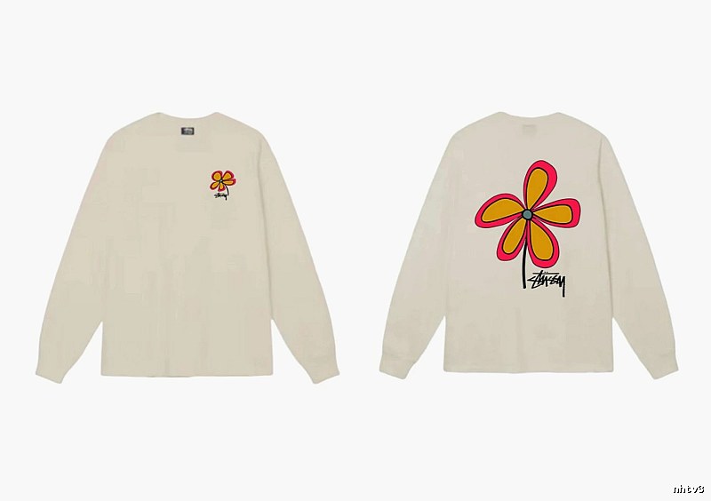 Stussy Flower Series trendy brand beige long-sleeved shirt