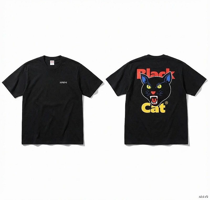 Supreme Black Cat Trendy and Cool Style Short-sleeve Shirt