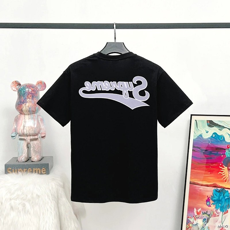 Supreme Inverted Logo Street Style Black Short-sleeve T-shirt