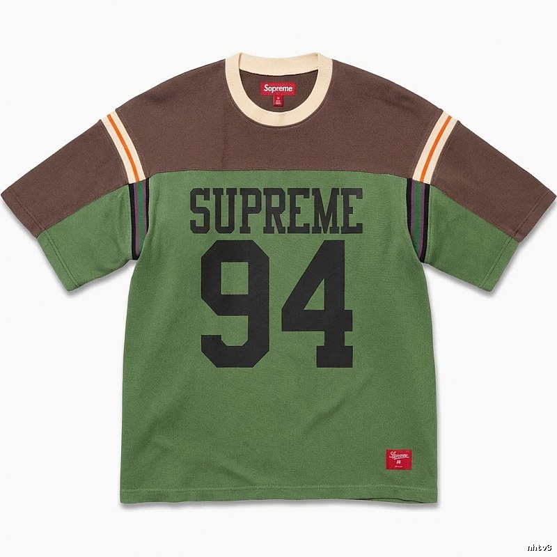 Supreme retro-style green and brown color-blocking T-shirt