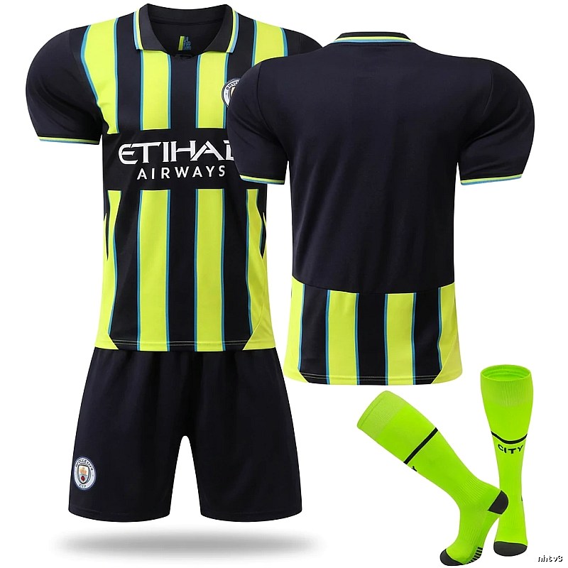 The Manchester City MCFC sporty yellow and black jersey.