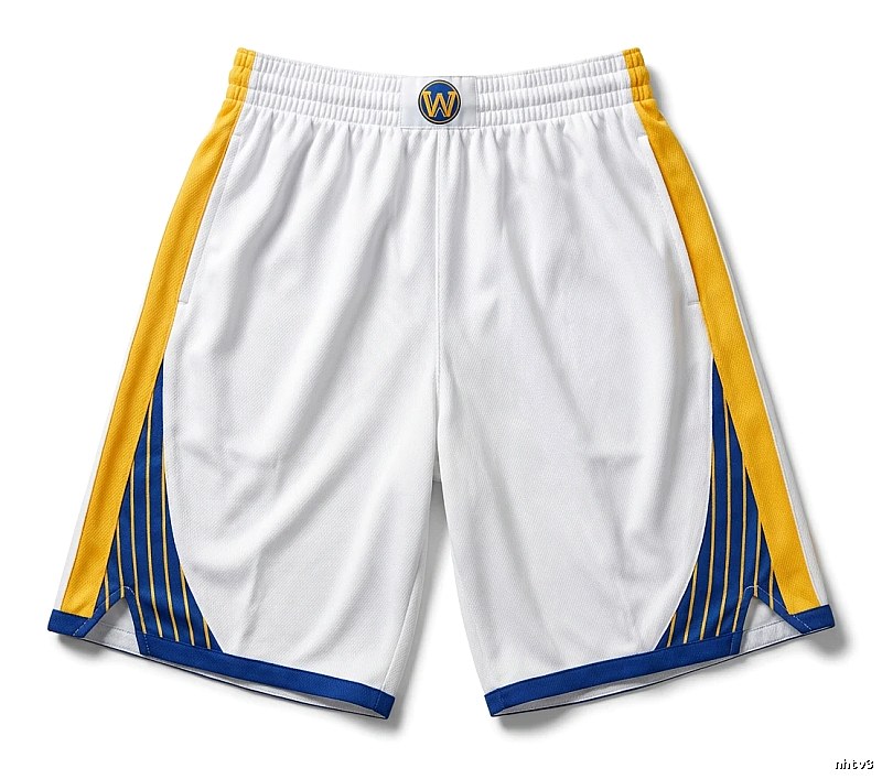 Warriors' Curry's white, yellow and blue shorts
